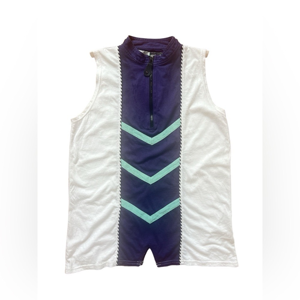 Jamie Sadock Vintage Sleeveless Golf Top Navy White Chevron Quarter Zip Small